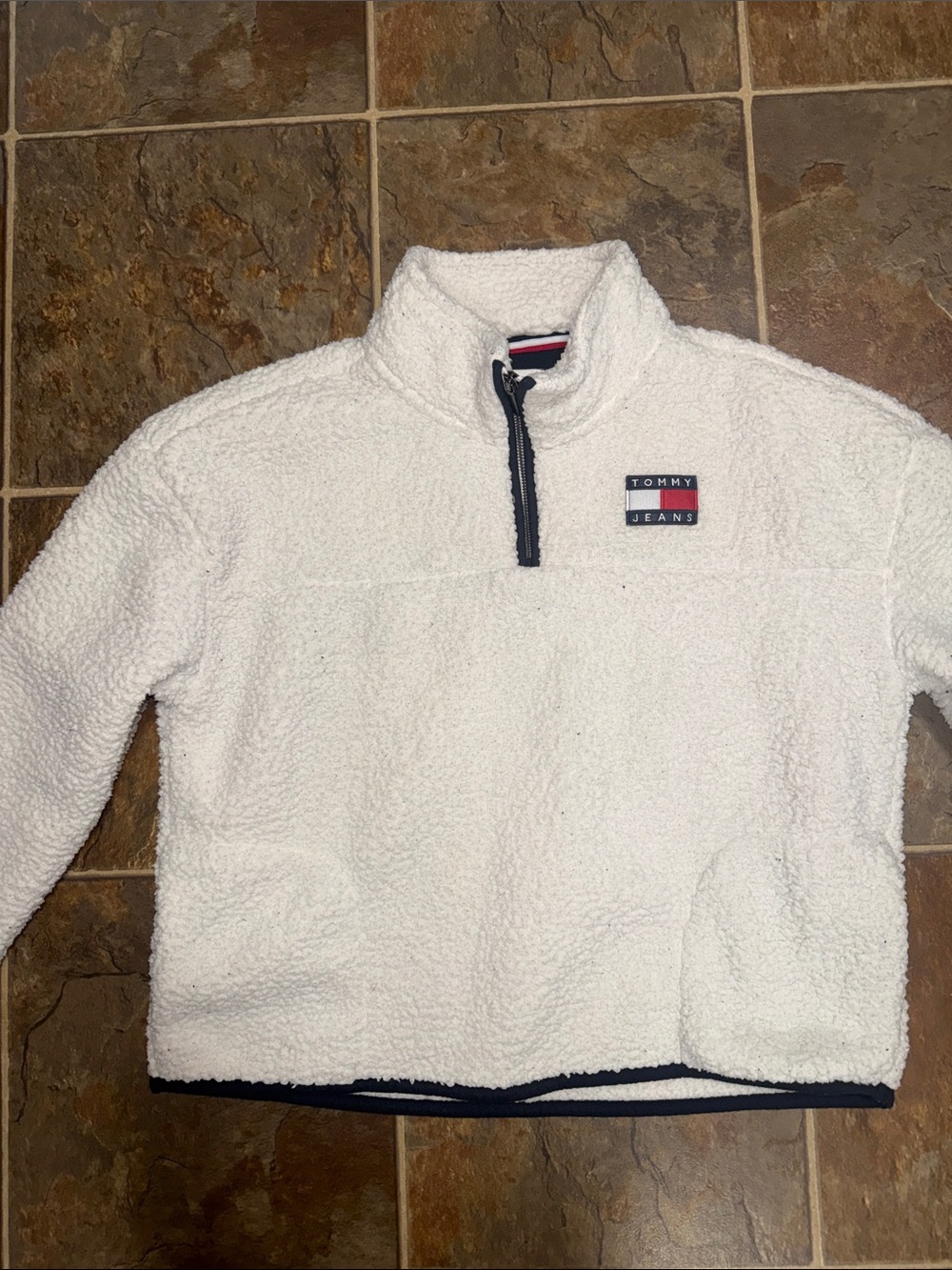 Tommy Jeans White Sherpa Half-Zip Pullover